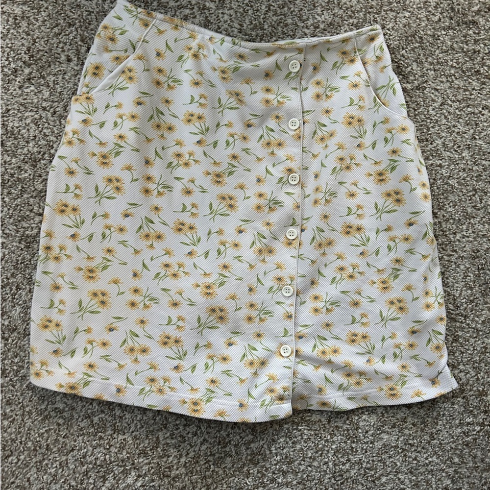 Dress Barn Vintage Cream Floral Button-Down Skort Casual Stretch 90s